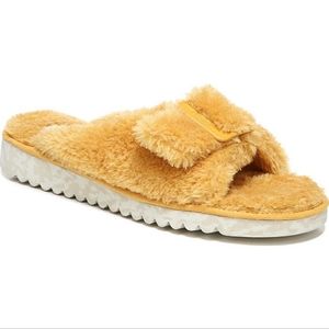 Dr. Scholl's Women's Staycay OG Slide Slipper Gold Yellow Faux Fur Size 11 M